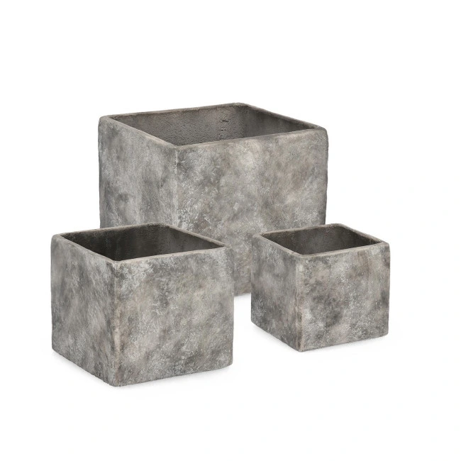 BIZZOTTO Set 3 nízkých květináčů MEILI šedá