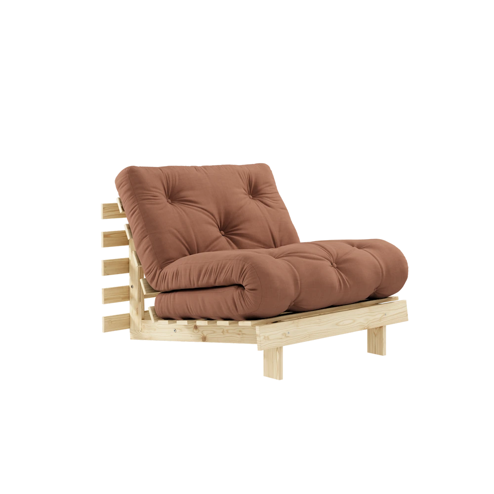 KARUP DESIGN Hnědé rozkládací křeslo ROOTS s konstrukcí ze světlého dřeva