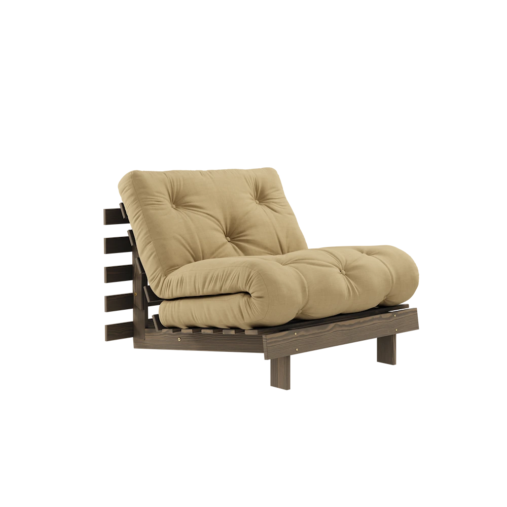 KARUP DESIGN Béžové rozkládací křeslo ROOTS s konstrukcí z tmavě hnědého dřeva