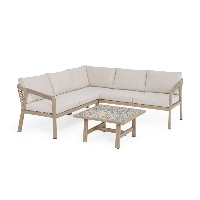 BIZZOTTO Zahradní set rohové pohovky a stolku KALIMERA světlý