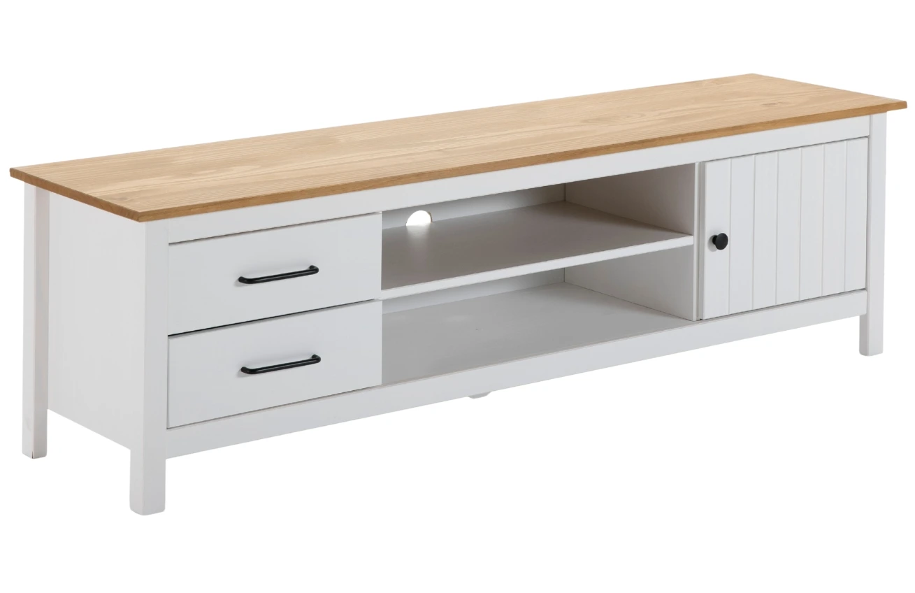 Bílý borovicový TV stolek Marckeric Miranda 158 x 40 cm