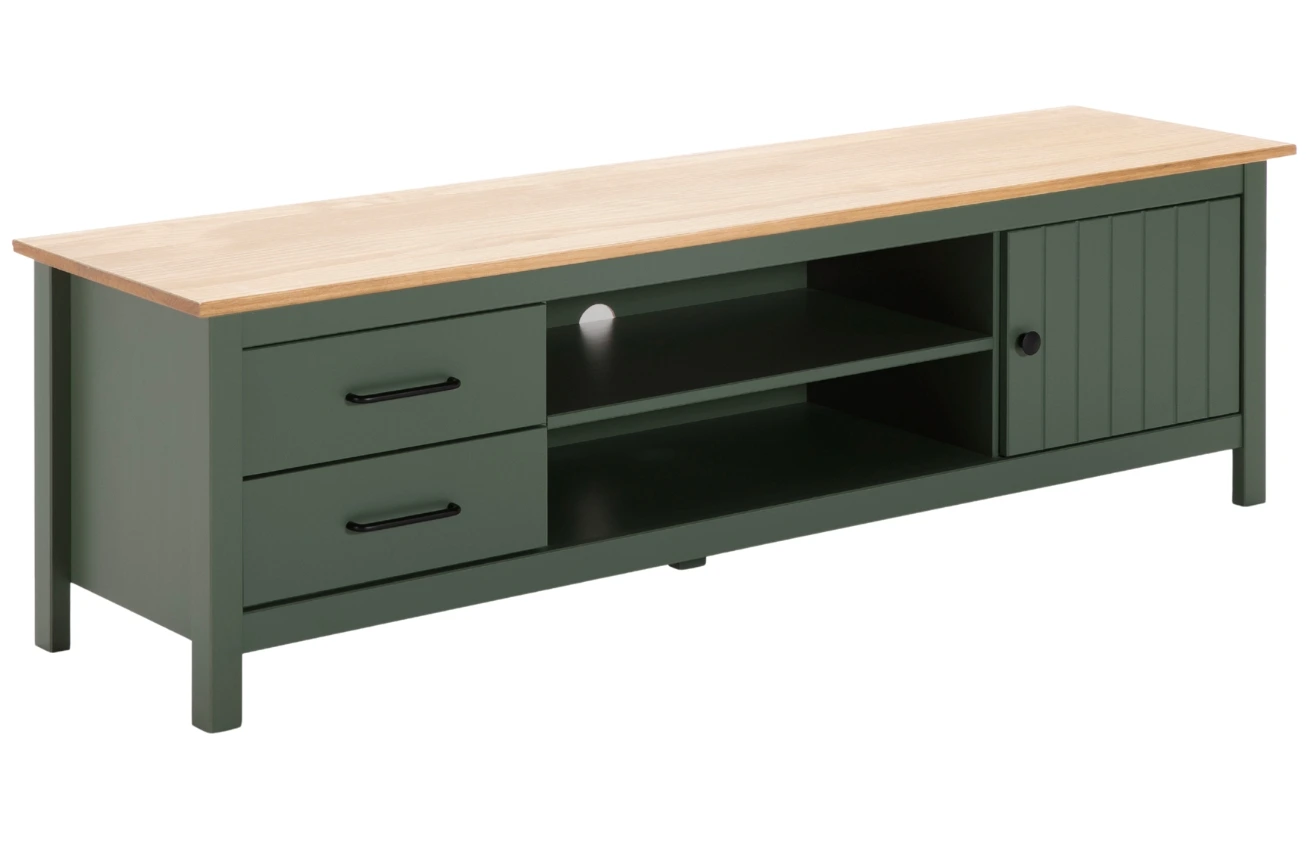 Olivově zelený borovicový TV stolek Marckeric Miranda 158 x 40 cm