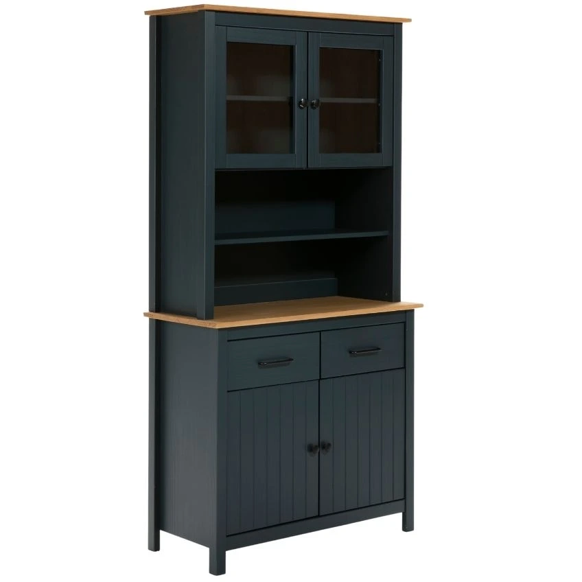 Modrošedá borovicová vitrína Marckeric Miranda 180 x 90 cm