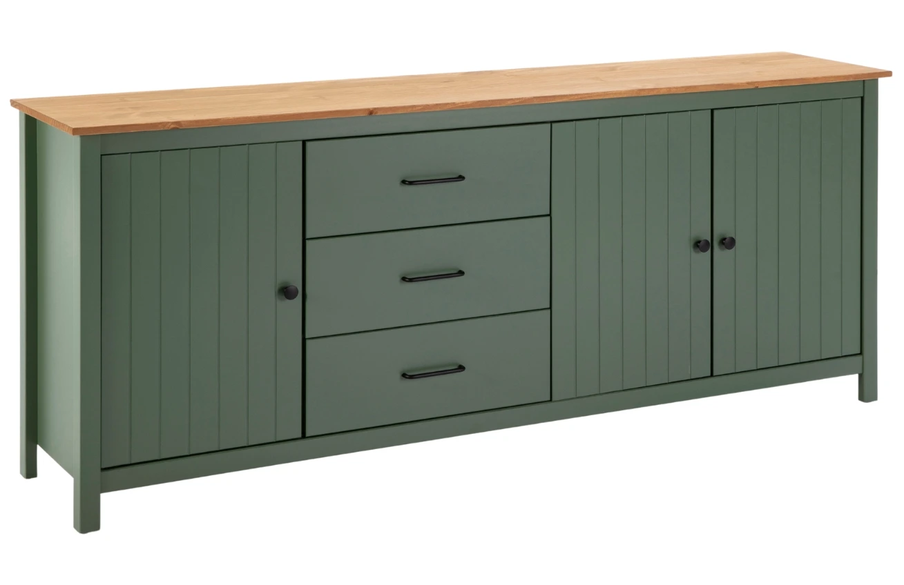 Olivově zelená borovicová komoda Marckeric Miranda 190 x 40 cm