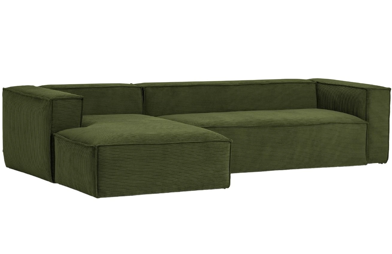 Kave Home Zelená manšestrová rohová pohovka Blok 330 cm