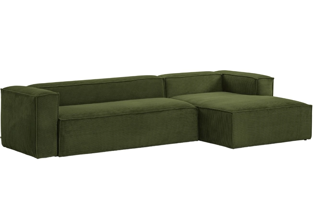 Kave Home Zelená manšestrová rohová pohovka Blok 330 cm