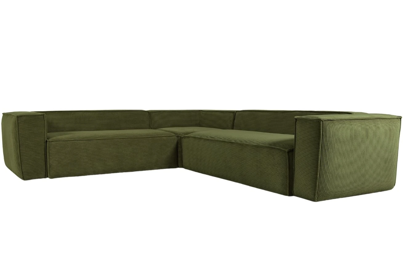 Kave Home Zelená manšestrová rohová pohovka Blok 290 cm