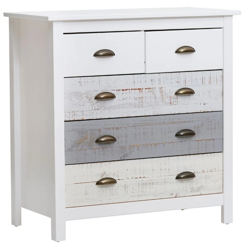 Bílo-šedá borovicová komoda Marckeric Romantica 79 x 40 cm