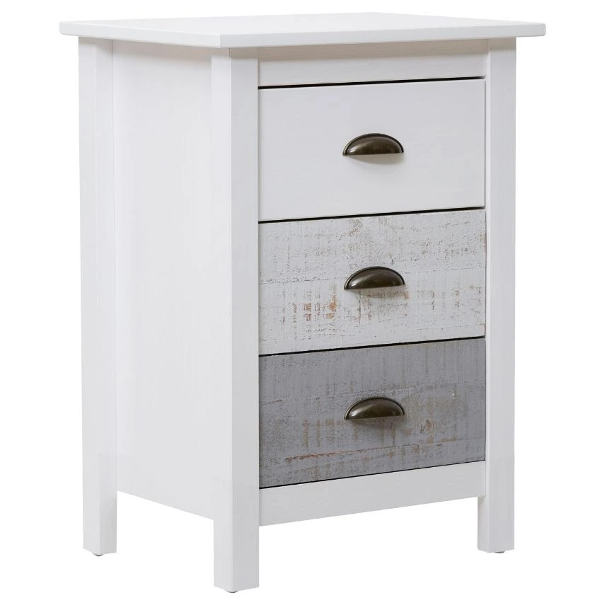 Bílo šedý borovicový noční stolek Marckeric Romantica 46 x 35 cm - velký