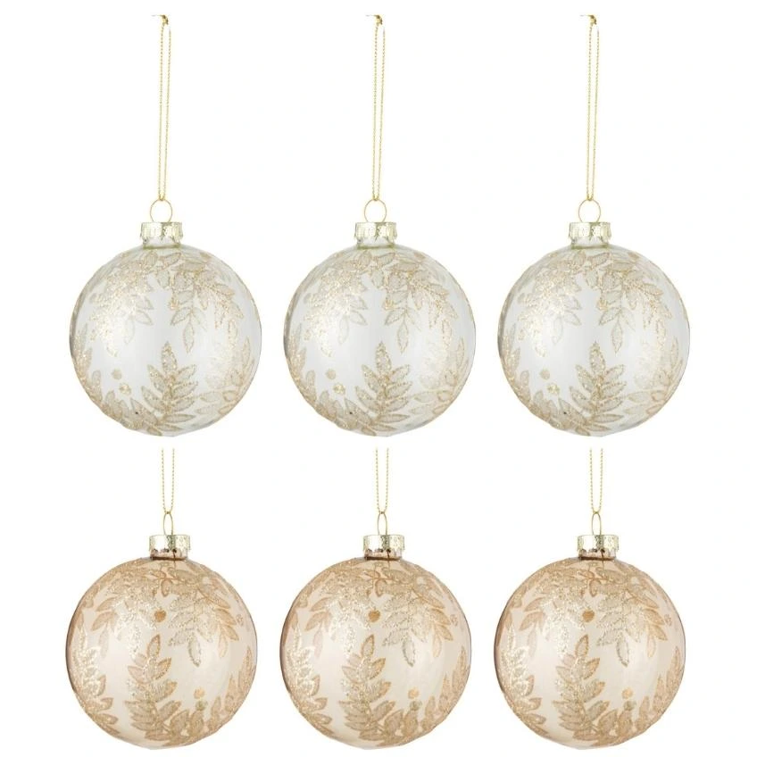 Set šesti bílých/zlatých skleněných vánočních ozdob J-Line Nylah 8