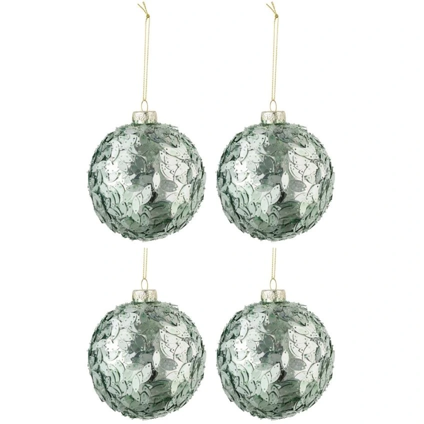 Set čtyř skleněných zelených vánočních ozdob J-Line Grien 10