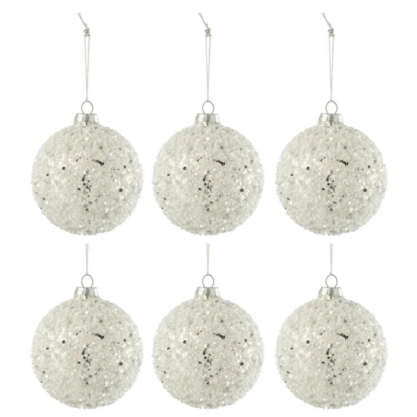 Set šesti stříbrných skleněných vánočních ozdob J-Line Kit 9 cm