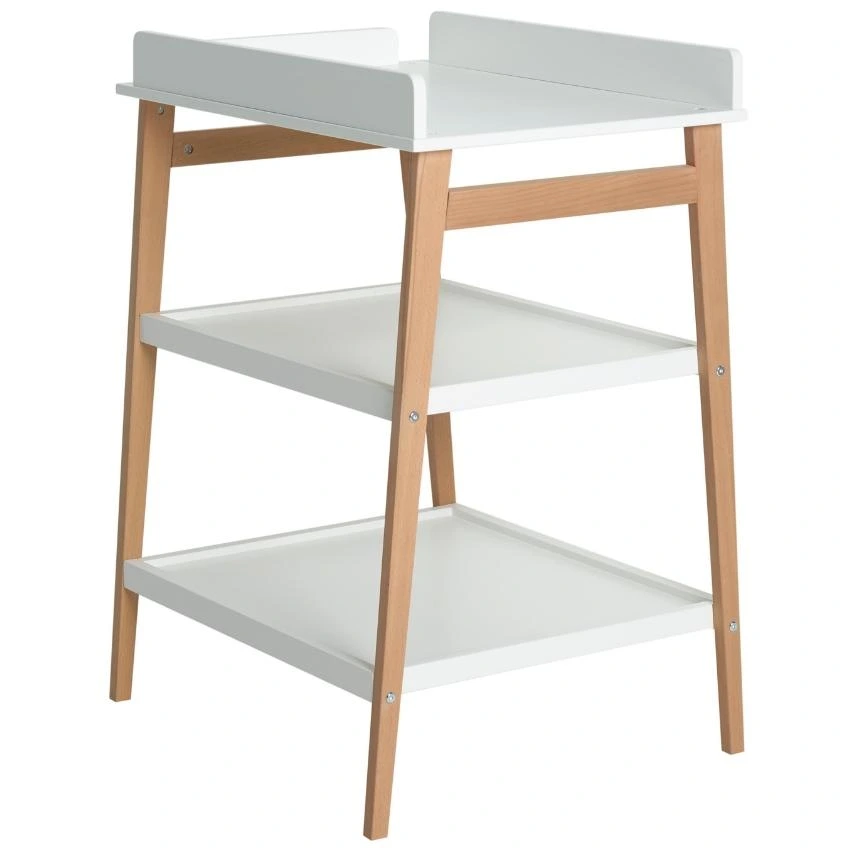 Bílý přebalovací pult Quax Hip s bukovou podnoží 74 x 63 cm