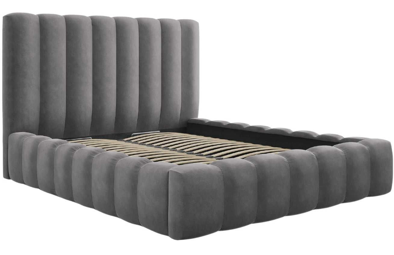 Micadoni Sametová postel Kelp 160 x 200 cm s úložným prostorem