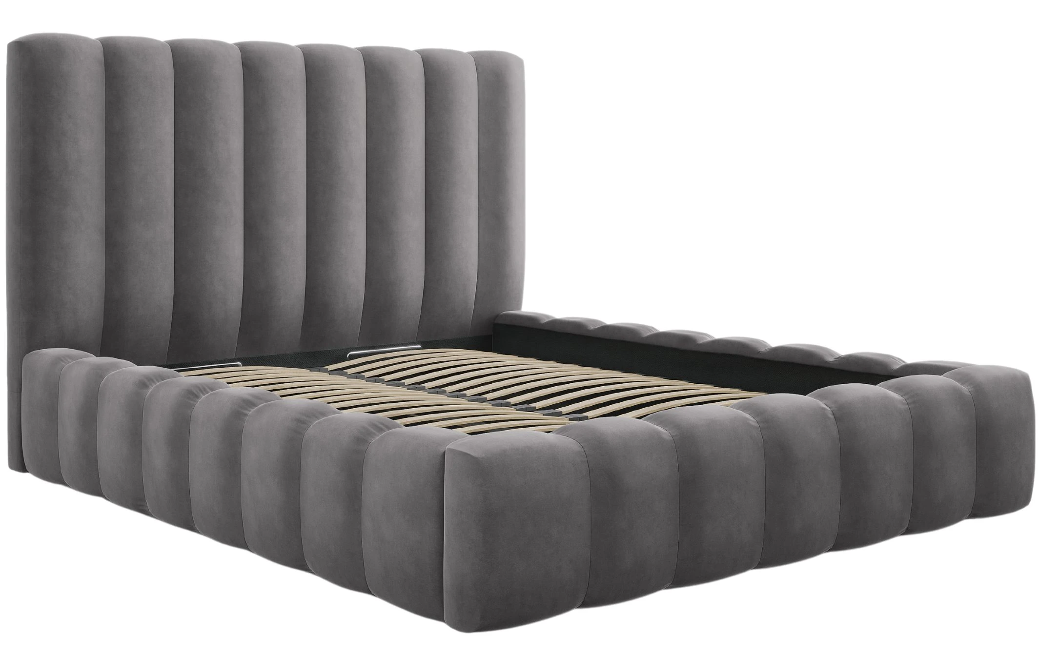 Micadoni Sametová postel Kelp 200 x 200 cm s úložným prostorem