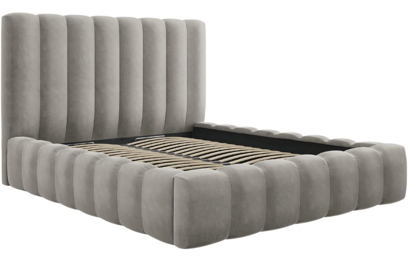 Micadoni Sametová postel Kelp 160 x 200 cm s úložným prostorem