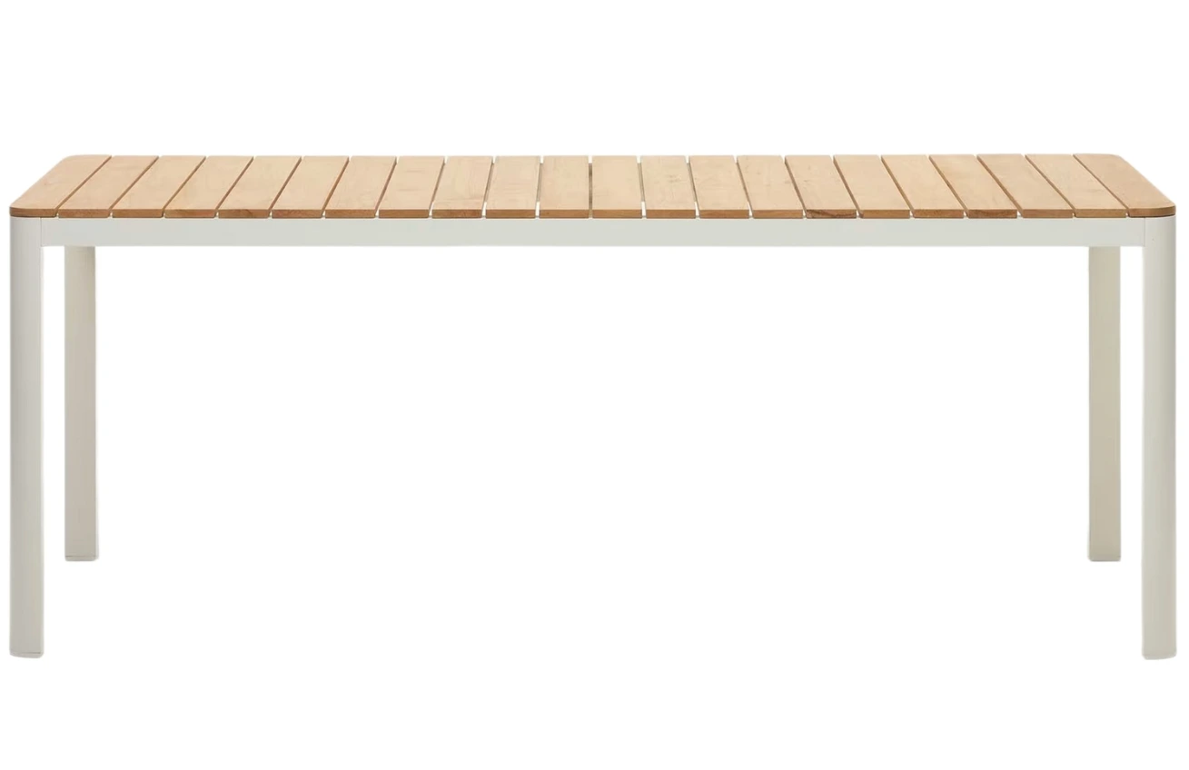 Teakový zahradní jídelní stůl Kave Home Bona s bílou podnoží 200 x 100 cm