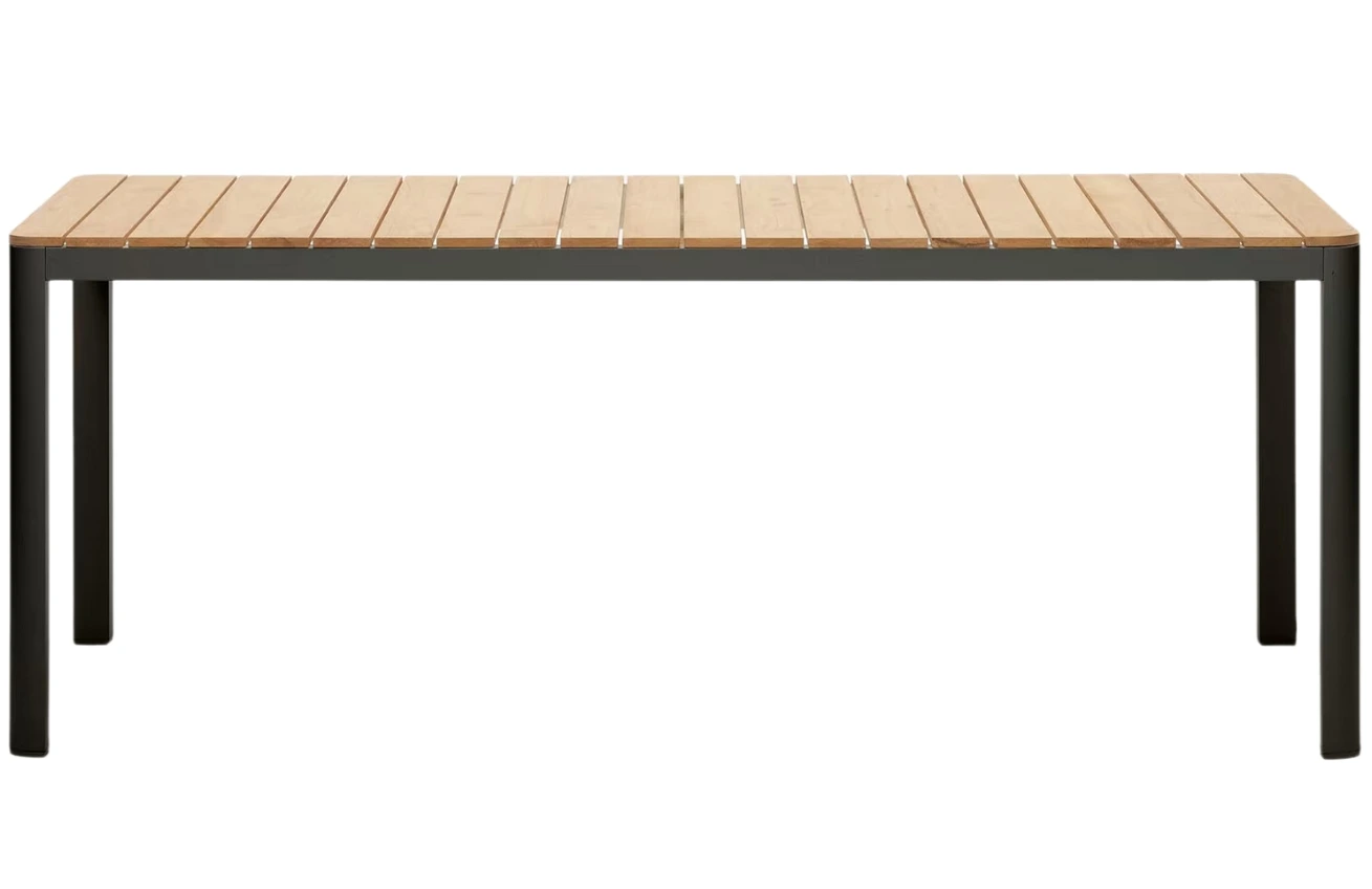 Teakový zahradní jídelní stůl Kave Home Bona s černou podnoží 200 x 100 cm