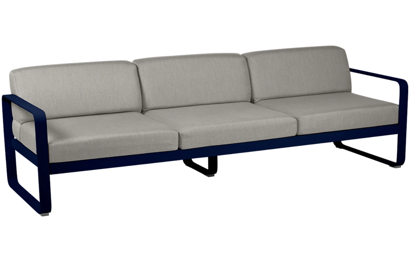 Šedohnědá čalouněná zahradní pohovka Fermob Bellevie 235 cm s modrou podnoží