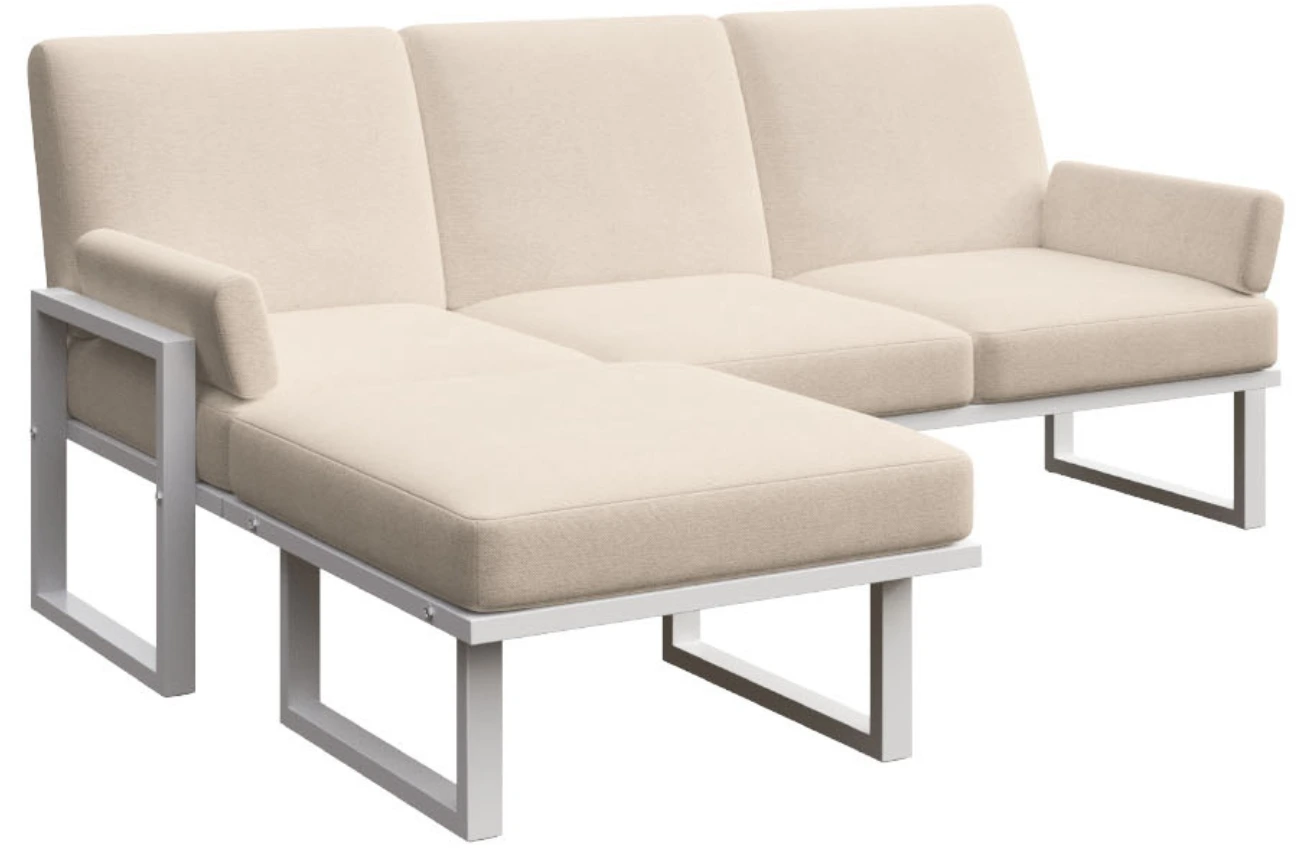 Béžová rohová zahradní pohovka MESONICA Soledo s bílou podnoží 205 cm