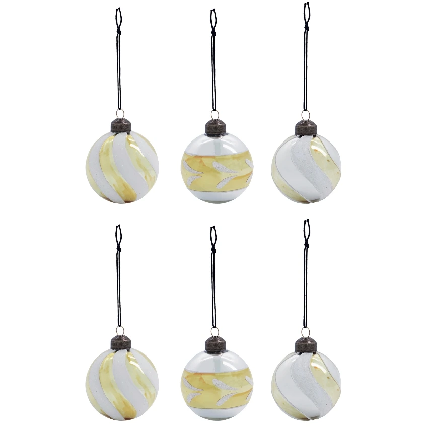 House Doctor Set šesti zlato-stříbrných skleněných vánočních ozdob Glowi 6 cm