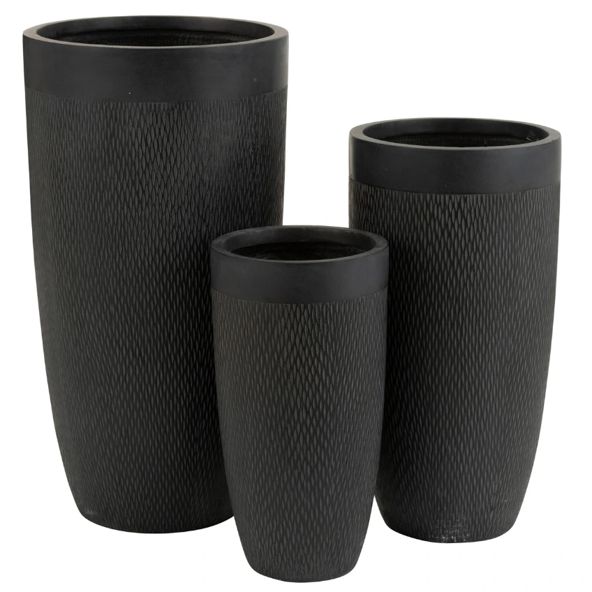Set tří černých keramických květináčů J-line Geramio 72/58/46 cm