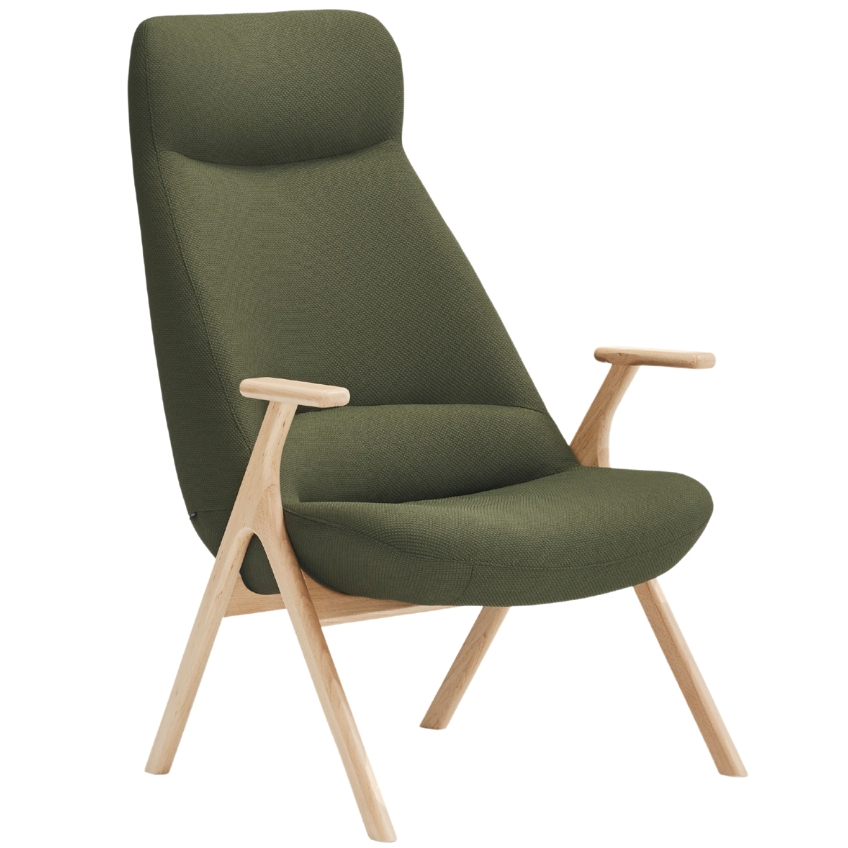 Teulat Vysoké zelené křeslo Dins s dřevěnou podnoží