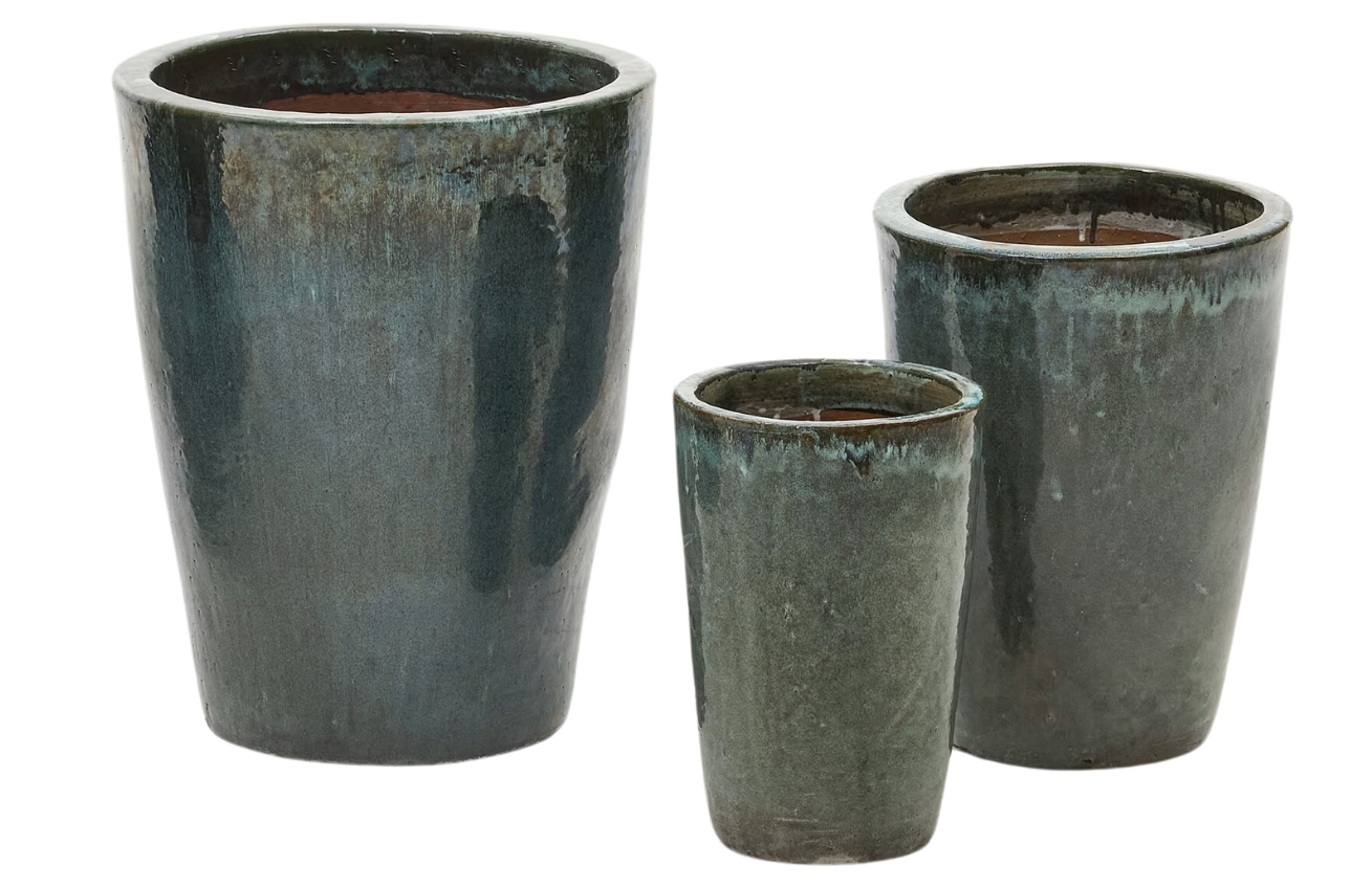 Kave Home Set tří modrozelených zahradních květináčů Rotja ⌀ 26/35/47 cm
