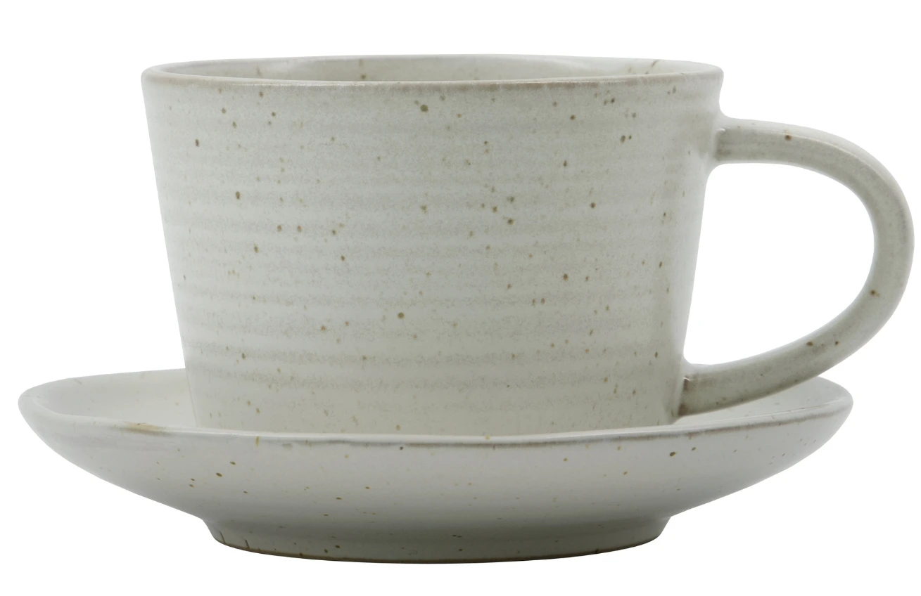 House Doctor Bílý kameninový šálek s podšálkem Pion 230 ml