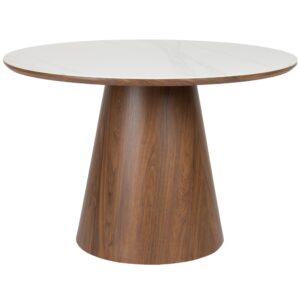 White Label Ořechový jídelní stůl ALMIRA 115 cm s mramorovým dekorem