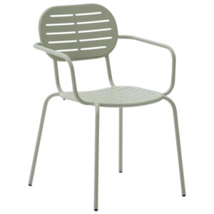 Kave Home Světle zelená kovová zahradní židle Brai s područkami