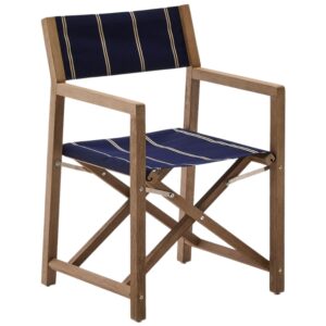 Kave Home Dřevěná zahradní skládací židle Vilara s modro-bílým sedákem