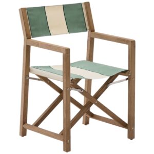 Kave Home Dřevěná zahradní skládací židle Vilara se zeleno-bílým sedákem