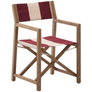 Kave Home Dřevěná zahradní skládací židle Vilara s červeno-bílým sedákem