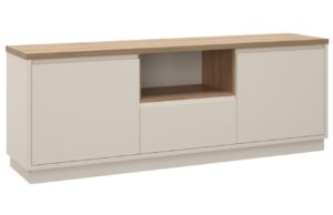 Marckeric Krémový lakovaný TV stolek Loreta 160 x 40 cm s dubovým dekorem