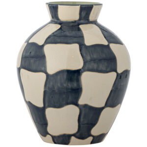Bloomingville Modro-bílá kameninová váza Check 24 cm