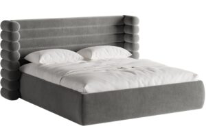 Micadoni Šedá sametová dvoulůžková postel Mount 160 x 200 cm