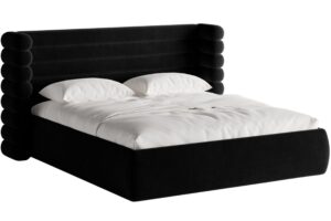 Černá sametová dvoulůžková postel MICADONI Mount 180 x 200 cm