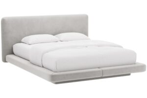 Micadoni Světle šedá sametová dvoulůžková postel Linea 160 x 200 cm