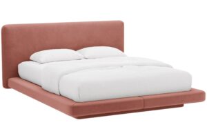 Micadoni Růžová sametová dvoulůžková postel Linea 160 x 200 cm