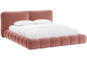 Micadoni Růžová sametová dvoulůžková postel Solange 180 x 200 cm
