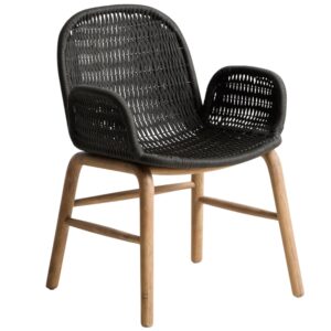 Kave Home Dřevěná zahradní židle Alipa s tmavě šedým výpletem a područkami