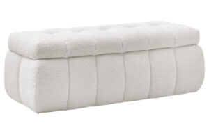 Bobochic Paris Bílá bouclé lavice Mont-Blanc 144 cm s úložným prostorem