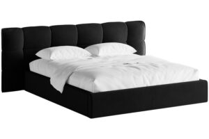 Micadoni Černá sametová dvoulůžková postel Eric 160 x 200 cm s úložným prostorem