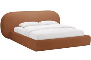 Micadoni Terakotově oranžová bouclé dvoulůžková postel Ovalo 160 x 200 cm s úložným prostorem