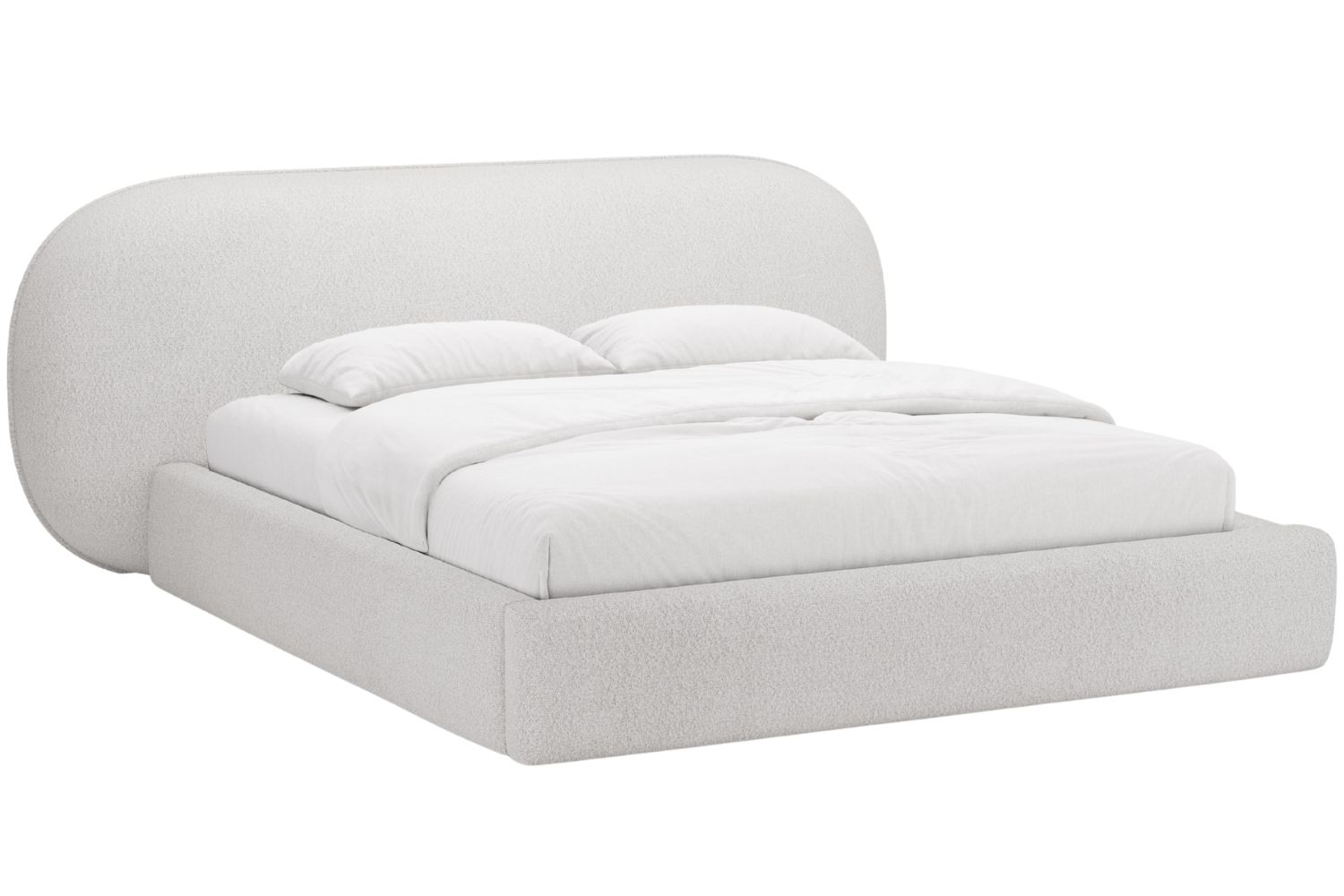 Micadoni Světle šedá bouclé dvoulůžková postel Ovalo 180 x 200 cm s úložným prostorem