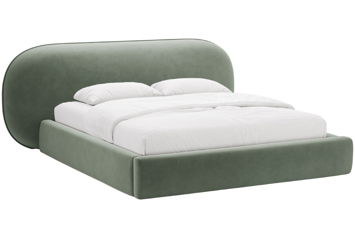 Micadoni Zelená sametová dvoulůžková postel Ovalo 160 x 200 cm s úložným prostorem