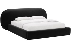 Micadoni Černá sametová dvoulůžková postel Ovalo 180 x 200 cm s úložným prostorem