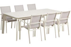Kave Home Krémový zahradní set stolu Brela a šesti židlí Canea