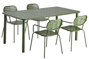 Kave Home Zelený kovový zahradní set stolu a čtyř židlí Brai